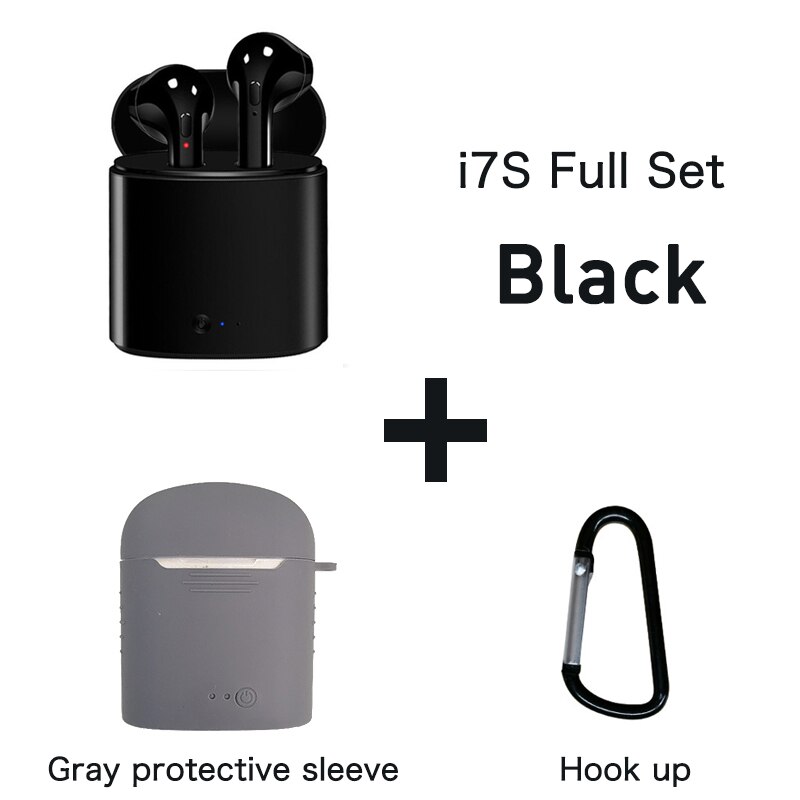 i7s TWS Wireless Earphone Bluetooth 5.0 Stereo Headphones In-Ear Sports Handsfree Earbud With Mic Charging Pod For iPhone Xiaomi: i7s(Black)Gray case