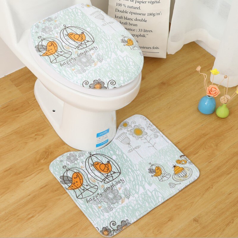 2 unids/set estilo de dibujos animados inodoro cubierta en forma de U-Mat de asiento de inodoro lavadora alfombra: Bird