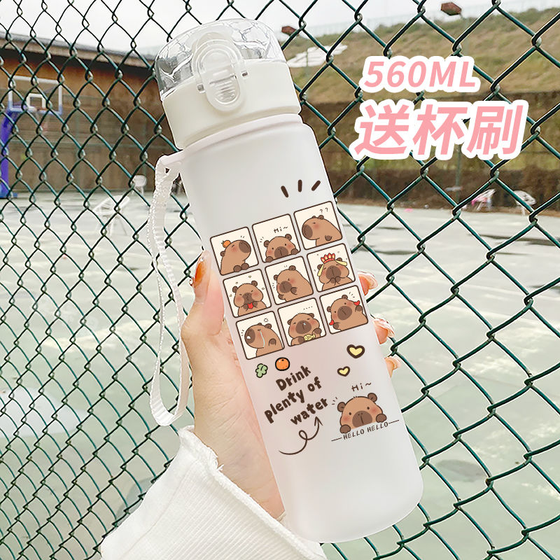 Botellas de bebida de rebote Capybara de 560ml, botella de agua de plástico barata Popular de dibujos animados, promocionales reutilizables, taza de agua de Capybara: Verde