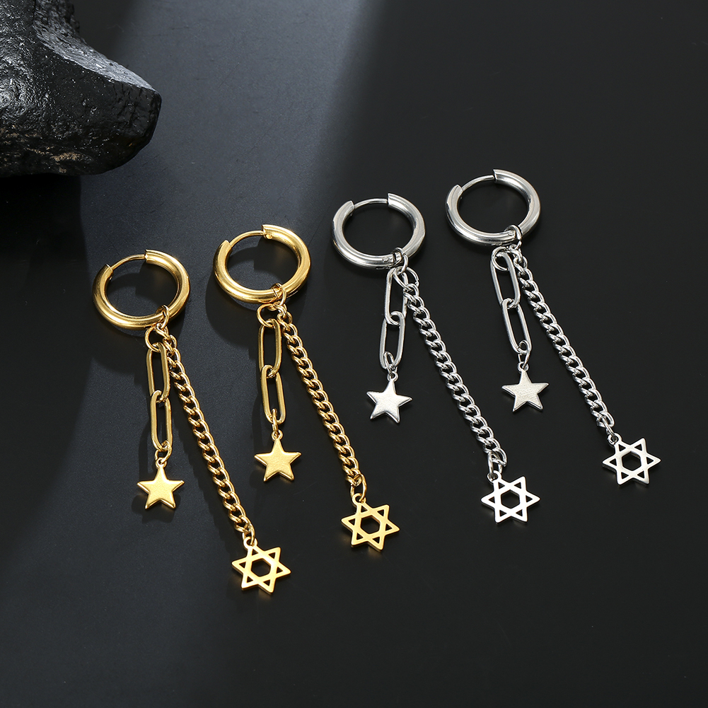 Lucktune Heartagram Star Dangle Clip Earrings Women Stainless Steel Heart Pentagonal Earrings Couple Goth Jewelry Birthday