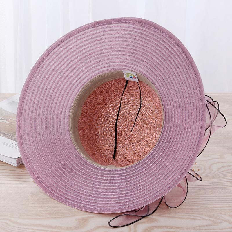 Ymsaidhigh Guality Elegante Vrouwen Kerk Hoeden Voor Zomer Mode Grote Bloem Zonnehoed Brede Rand Strand Casual Strand Chapeu Feminino