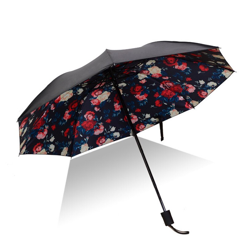 Umbrella Men Rain Woman Windproof Large Paraguas 3D Flower Print Sunny Anti-sun 3 Folding Umbrella Outdoor Parapluie