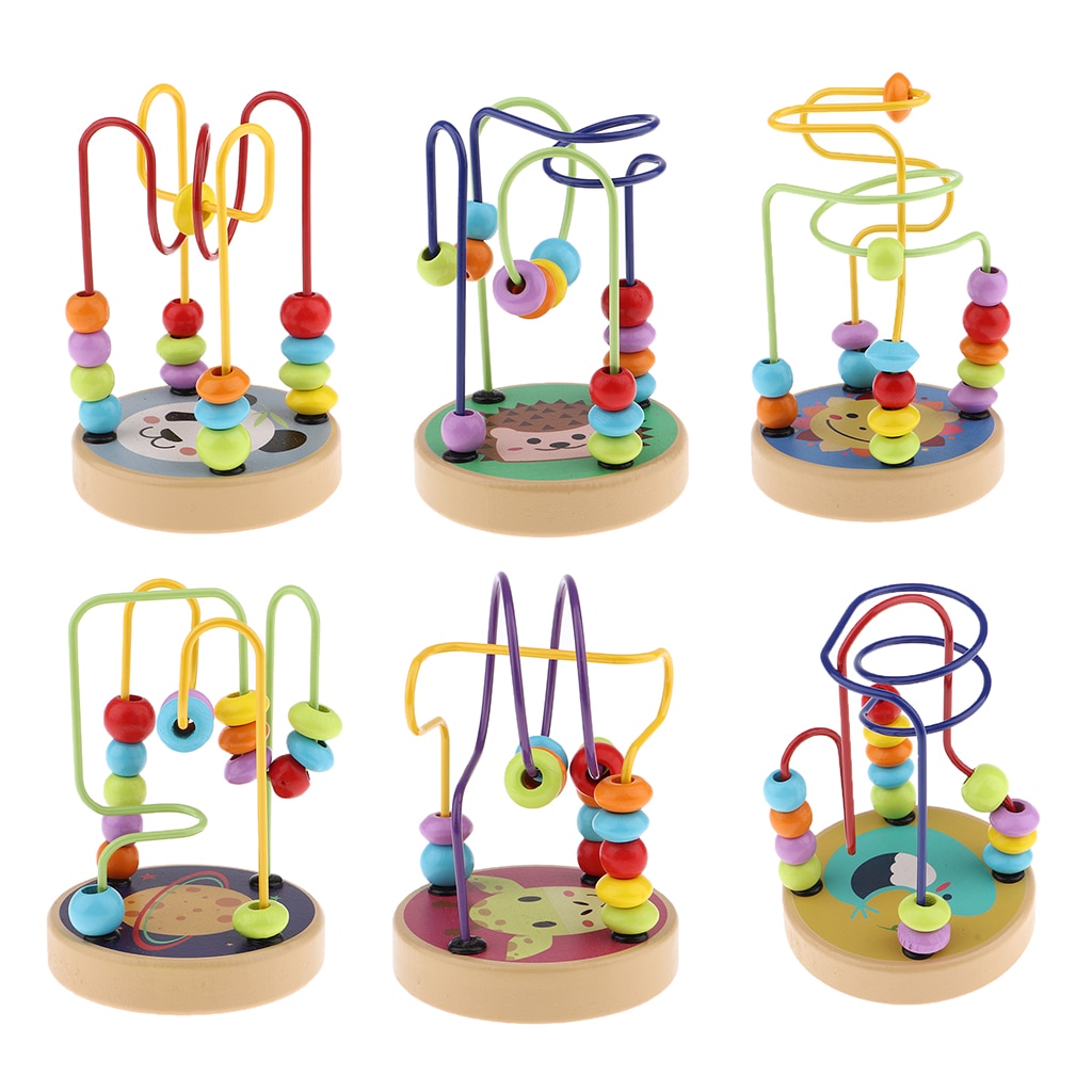 Colorful Cartoon Wooden Bead Maze Roller Coaster Activity Cube Educational Abacus Beads Circle Toys for Children Toddlers Kids