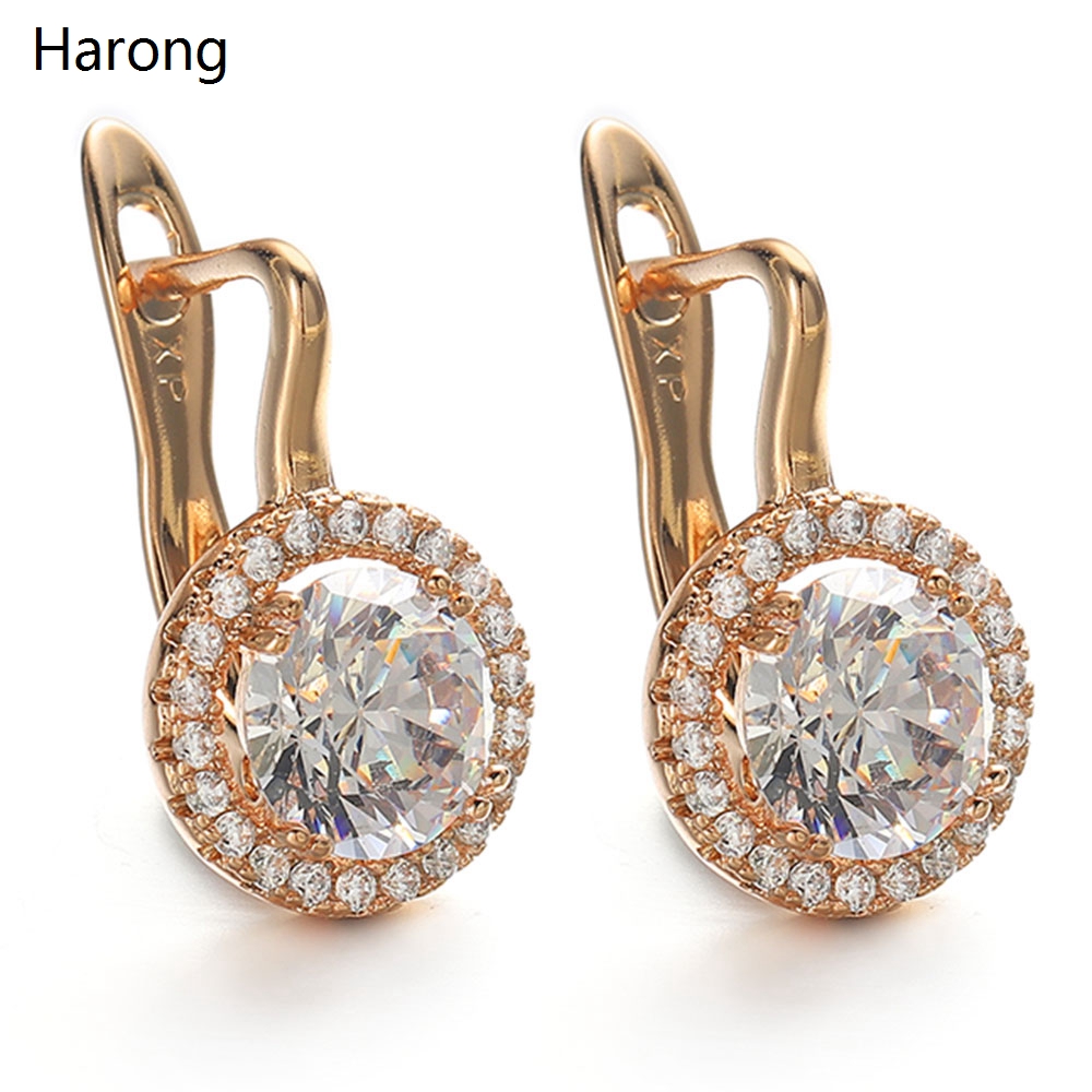 Pendientes colgantes de cristal de circón de para mujer, aretes estéticos de redondos huecos de Color dorado, de joyería: Estampado en caliente