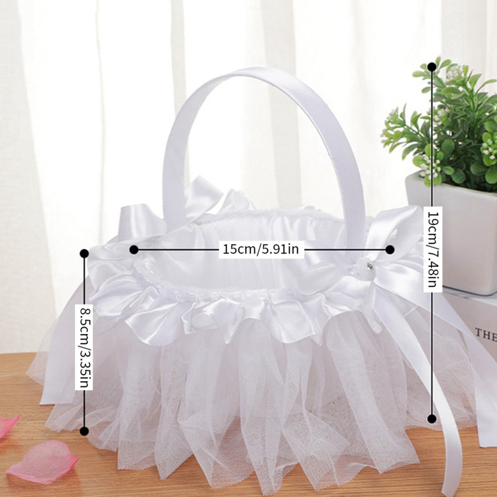 Trouwmanden Witte Bloem Meisje Mand Voor Bloem Bruid/Kinderen Hand Gehouden Strik-Knoop Kanten Ceremonie Feest Decor: Black