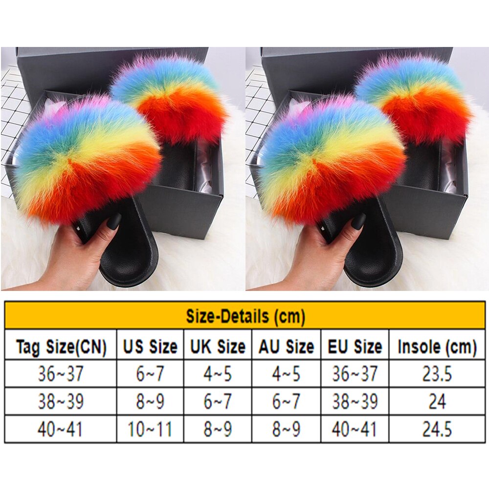 Imitatie Vossenbont Slippers Faux Furry Fluffy Slippers Vrouwen Slides Sandalen Indoor Schoenen Voor Vrouwelijke Slip Op Slippers d30