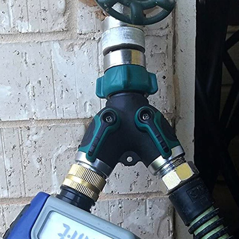 Faucet Adapter, Distributor, 2-Way y Garden Dual-Tap Connection with 6 Rubber Washers (2 Pack)