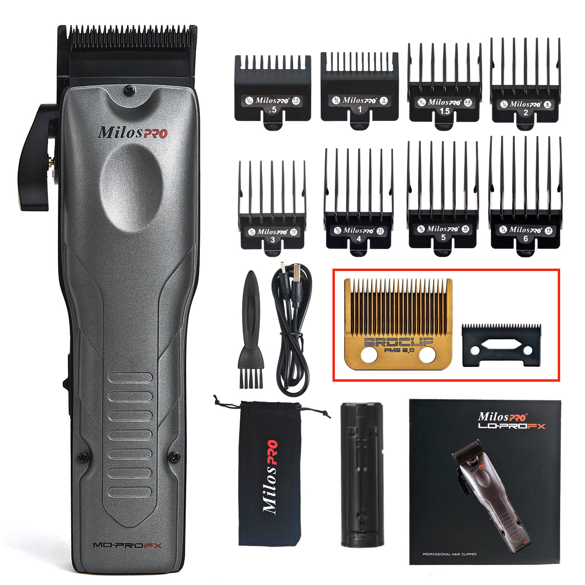 Milos PRO Electric Hair Clipper Brushless Motor 6800RPM Two Batteries Are Detachable 5 Adjustable Length DLC Blade