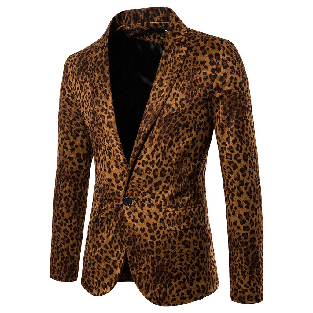 Charm Leopard Blazer Man Formele Bruiloft Pak Mannen Casual Slim Fit Formeel Pak Blazer Mode Enkele Knop Past Slim Fit 9M3: Khaki / L