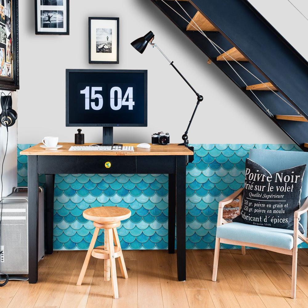 Vis Schaal Patroon Muur Sticker Plakken 3D Textuur Pvc Waterdichte Zelfklevende Behang Art Mural Badkamer Thuis Slaapkamer Decor
