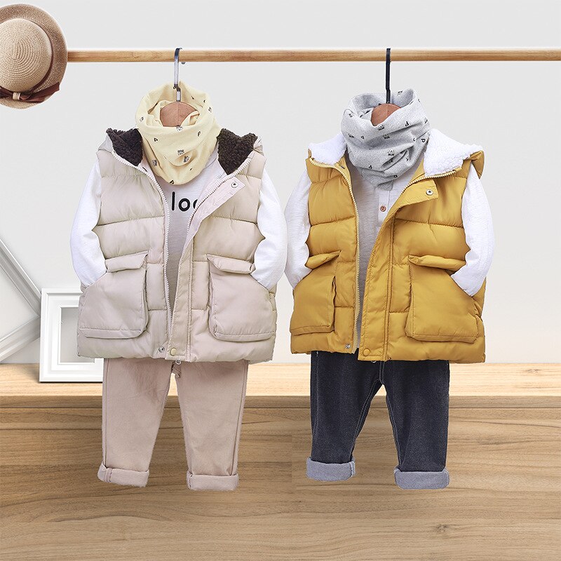 Spädbarn baby barn vinter huva varm tjock väst flickor pojkar avslappnad väst tre färger