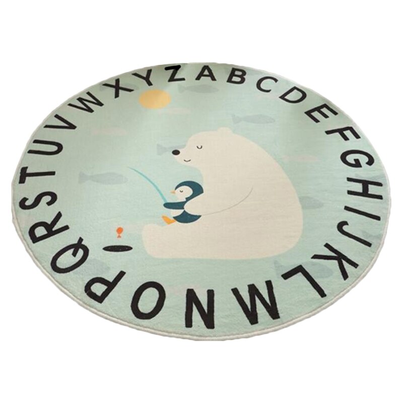 Tapis de jeu rond imprimé Animal de dessin animé pour bébé, tapis de sol pour chambre d'enfants: kaki foncé