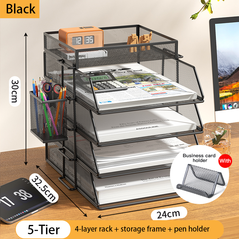 4 Tier Desk Organizer - Stackable Paper Tray, Paper File Organizer for Desk, 5 Trays Mesh Stackable Paper Tray Desktop Document: Orange