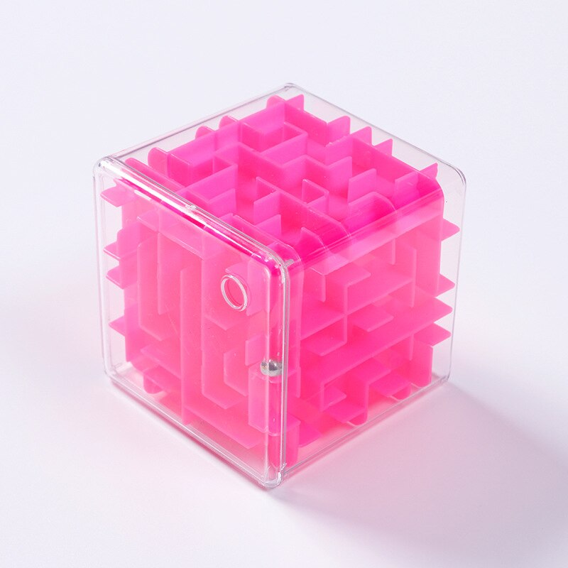 8CM Clear 3D Maze Magic Cube Labyrinth Unlock Six-sided Puzzle Rolling Ball Game Cubos Track Kids Educational Toys for Children: Pink
