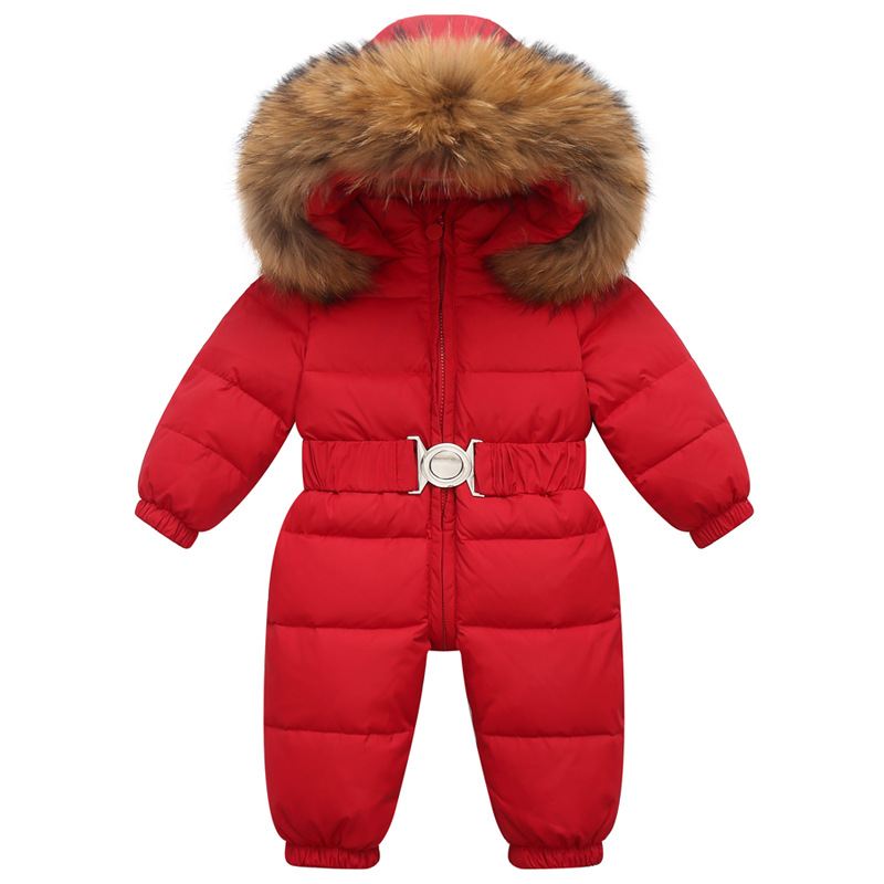 Vinter skidress baby jumpsuit gutteoveralls varm dunjakke låve smålåve jenteklær barneklær fuskepelsfrakk overfrakk: Rød / 12m