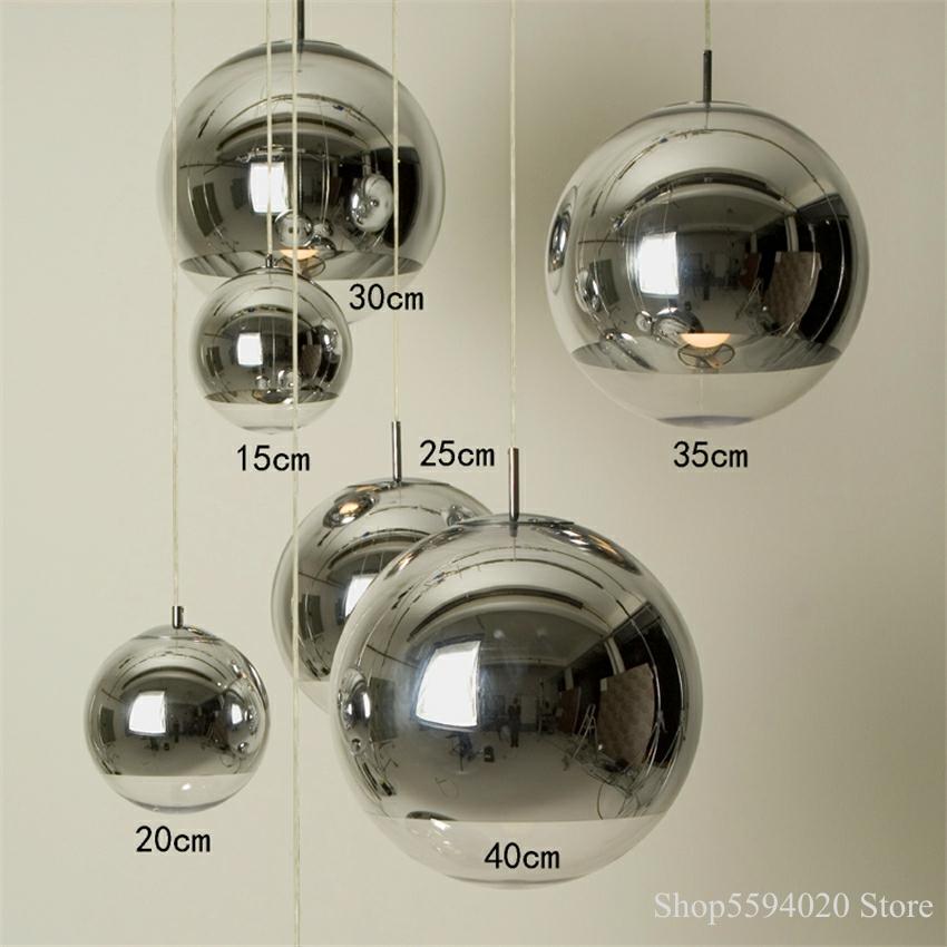 Argent or verre Lustre pendentif lumières Globe boule pendentif LED lampe salon Luminaire suspendu lampara Lustre éclairage E27