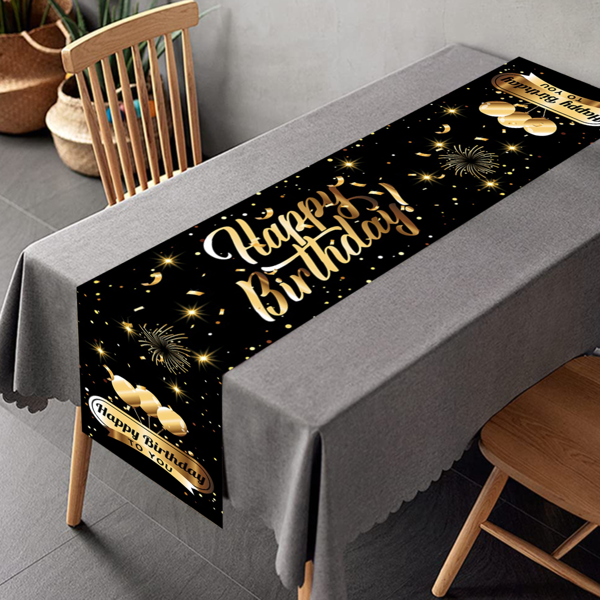 corridore da tavola di compleanno in oro nero 30 50 tovaglia di compleanno decorazione per feste di palloncini per la casa sfondo matrimonio anniversario per adulti