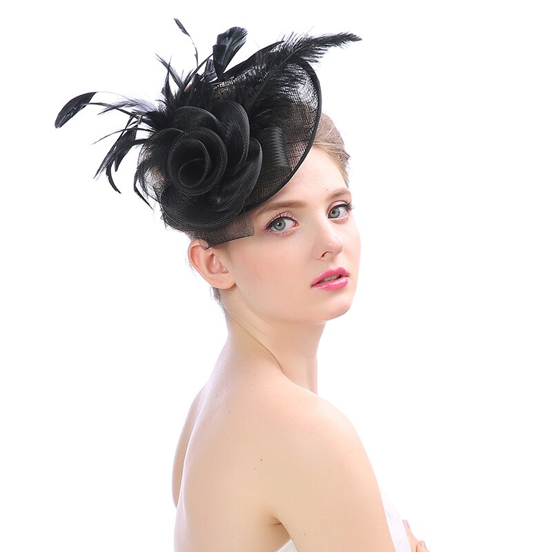 Chapeau Mariage Femme Fascinator Chapeau Noir Floral - Plumes Et Maille - Accessoire Cheveux Vintage Plume Maille élégant