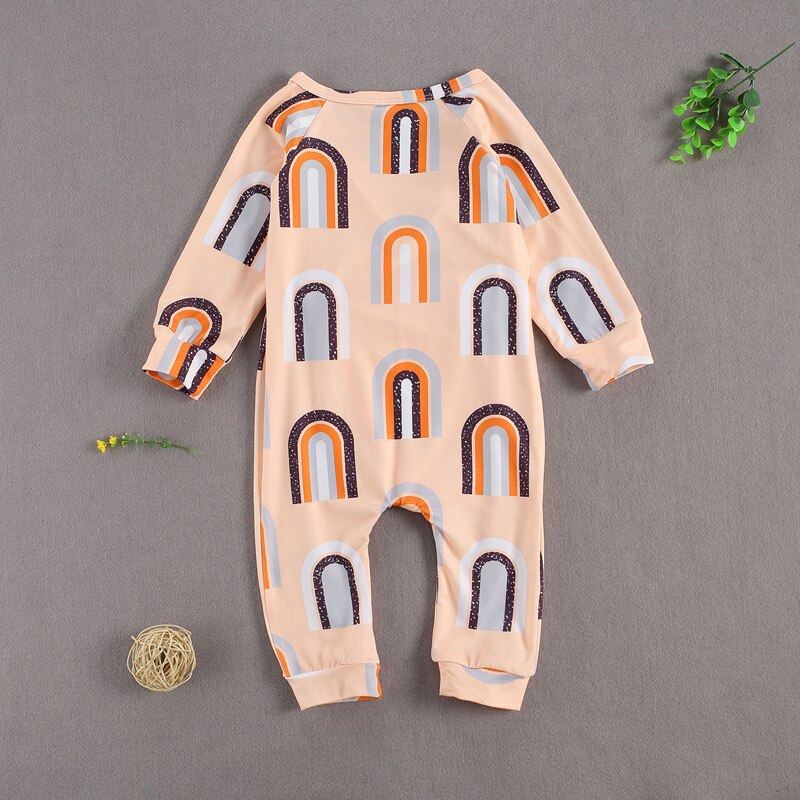 Lioraitiin 0-24m bebê recém-nascido menina moda macacão manga longa arco-íris impresso v-neck macacão outfti 2 estilos