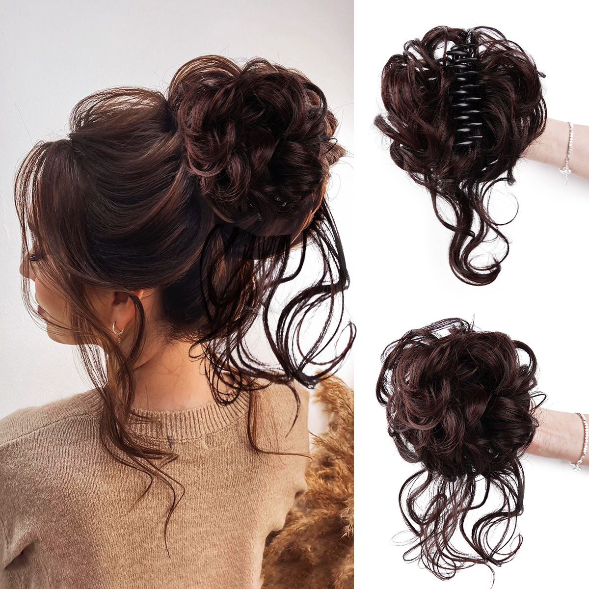 Rommelige Knot Haar Stuk Warrig Updo H Air Extensions Met Elastische Haarbanden Krullend Haar Knot Scrunchie Voor Vrouwen Meisjes: Natuurlijke kleur