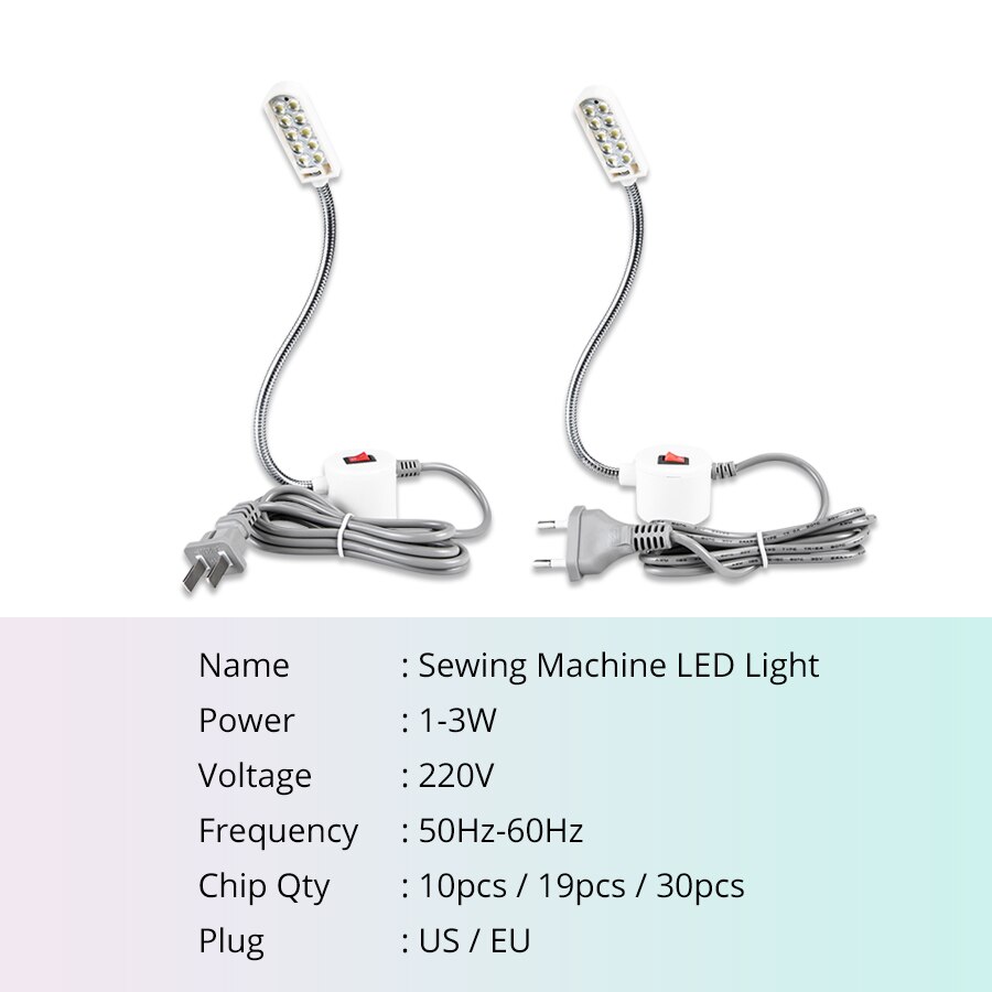 1-3W Industrial Sewing Machine LED Light 10 19 30 LEDs Magnetic Clothing Machine Mounting Base Lamp US EU Plug Work Light