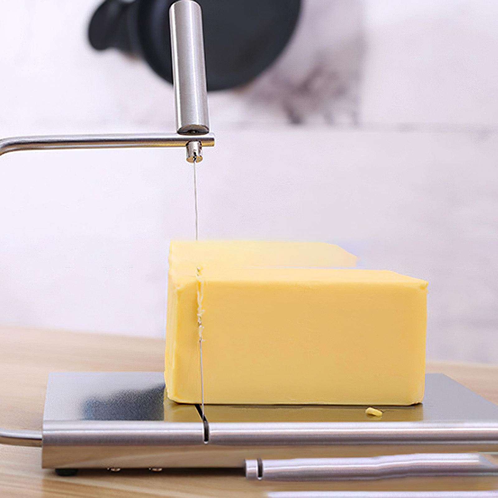 Cortador de alambre para cortar queso, utensilios con cuchillas, tablero de servicio de acero inoxidable duro, mantequilla de queso semidura, 1 ud.