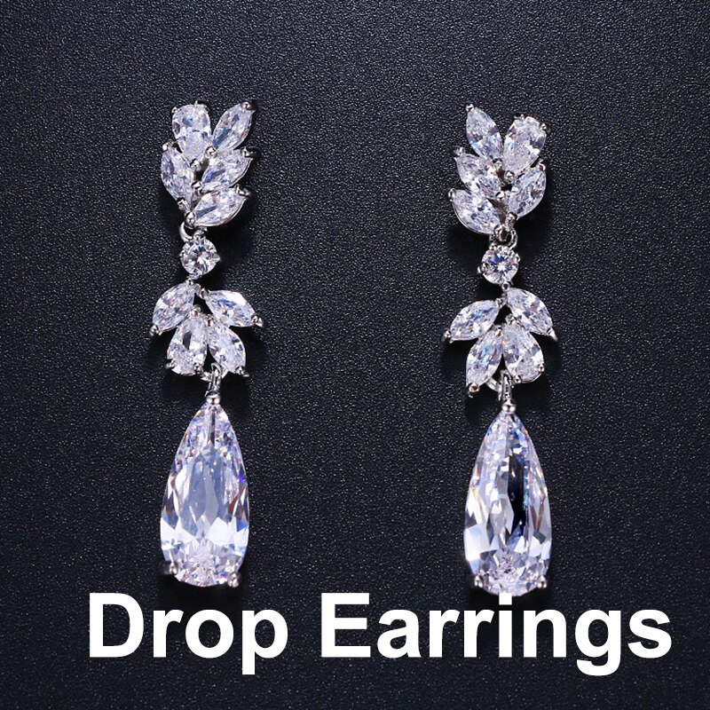 Leaf Zircon Clips Earrings for Women Silver Color Water Clip Earings Long Crystal Wedding Ear Cuff Jewelry: DropEaring Whitegold