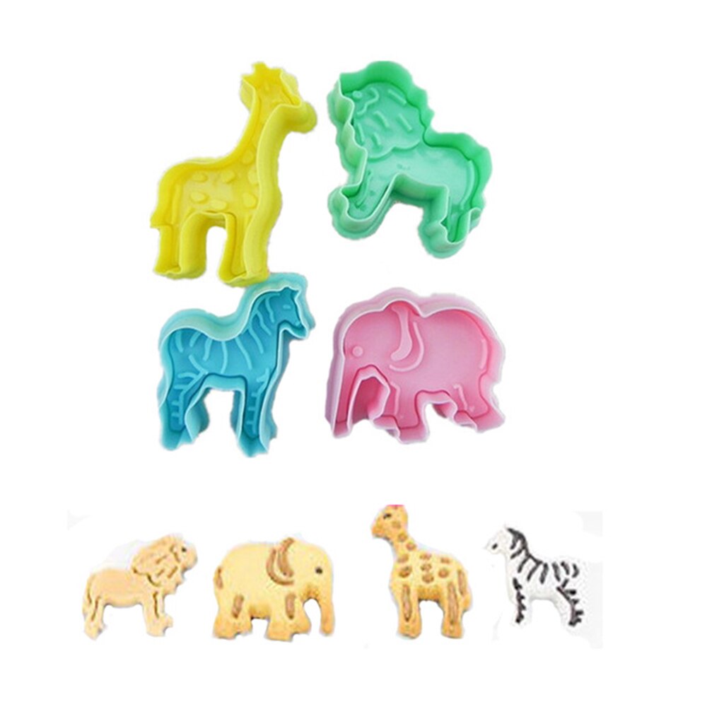 Ausstechformen Elefant Giraffe Löwe Zebra Kuchen Kolben Werkzeuge Gebäck Fondant Keks bilden Tiere Kunststoff Karikatur 4 Teile/satz CI