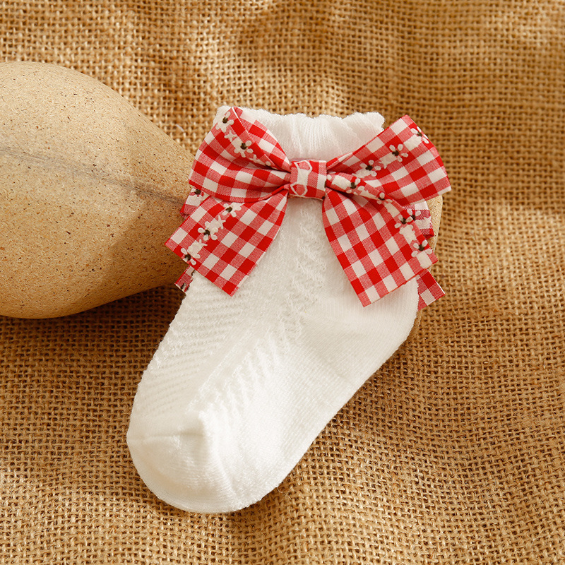 Adorável bebê meninas meias de algodão bebê recém-nascido primavera verão arco meias para a criança meninas macio respirável tornozelo meia: white / L(3-5T)