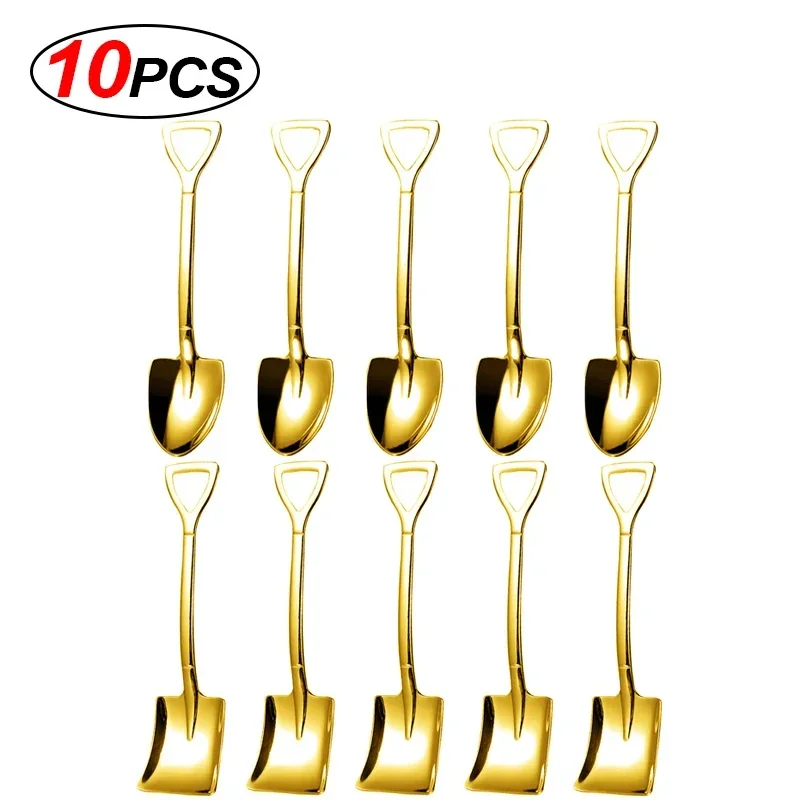 20/2x cucharas de pala de acero inoxidable, Mini cucharadita de café dorada y plateada, cuchara de postre para helado de fruta, juego de vajilla de cocina: Azul