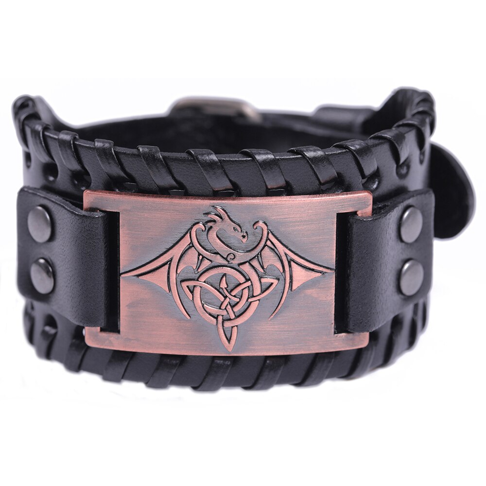 LIKGREAT Vintage Wicca Symbol Triqueta Pterosauria Dragon Charm Bracelets for Men Black Brown Leather Wrap Bracelet Cool Jewelry: 8