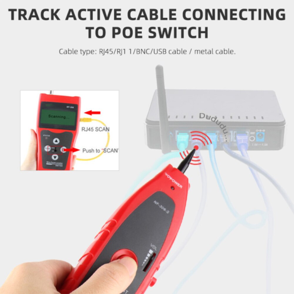 NF-308 Measure Network LAN Cable Length Cable Continuity Test Wire Tracker RJ45 RJ11 Ethernet Cable Tester