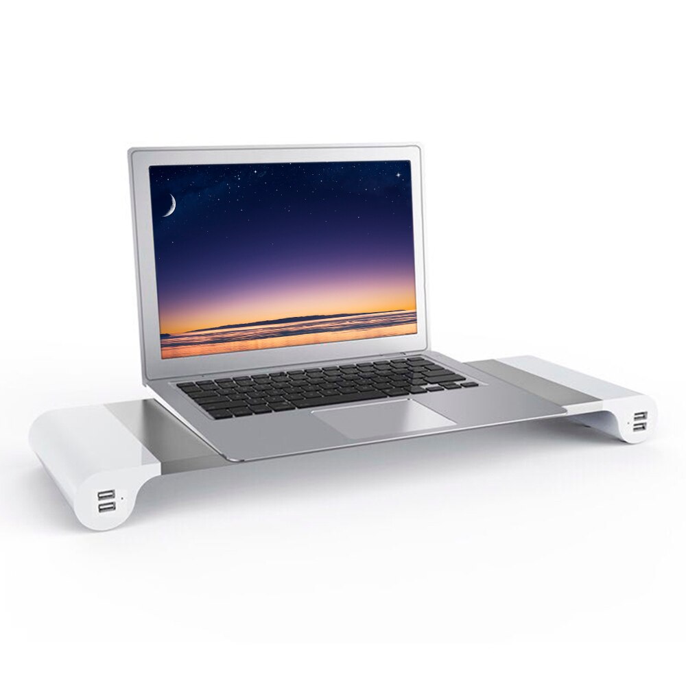 Aluminium Space Bar Laptop Houder Computer Monitor Stand Bureau Organizer Met 4 Usb Poorten Opladen & Toetsenbord Opslag Eu Ons plug