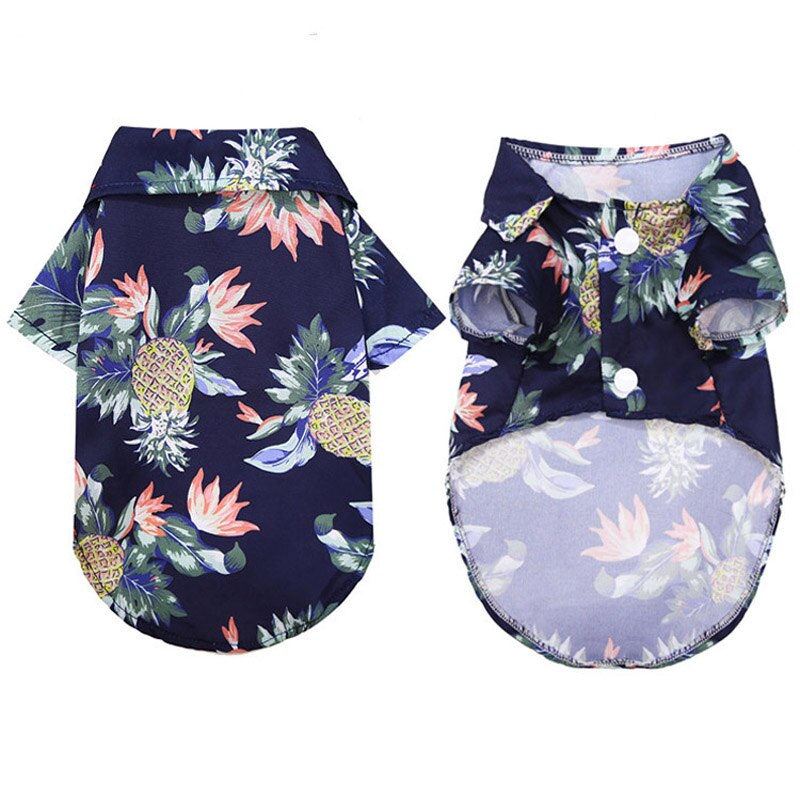 Summer Dog Clothes Coconut Tree Pineapple Flower Print Dog Cat Shirt Short Sleeve Beach Hawaiian Style Clothes For Pets