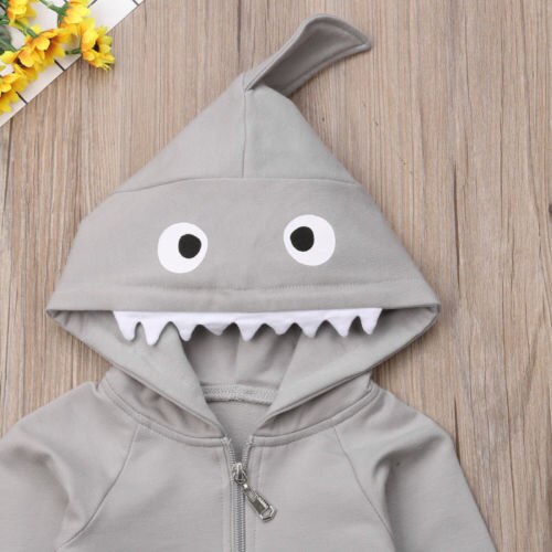 Cute Baby Boy 3D Shark Hooded Romper Jumpsuit Outfit one piece Bathing Swimwear Swimsuit Beachwear for kids clothes