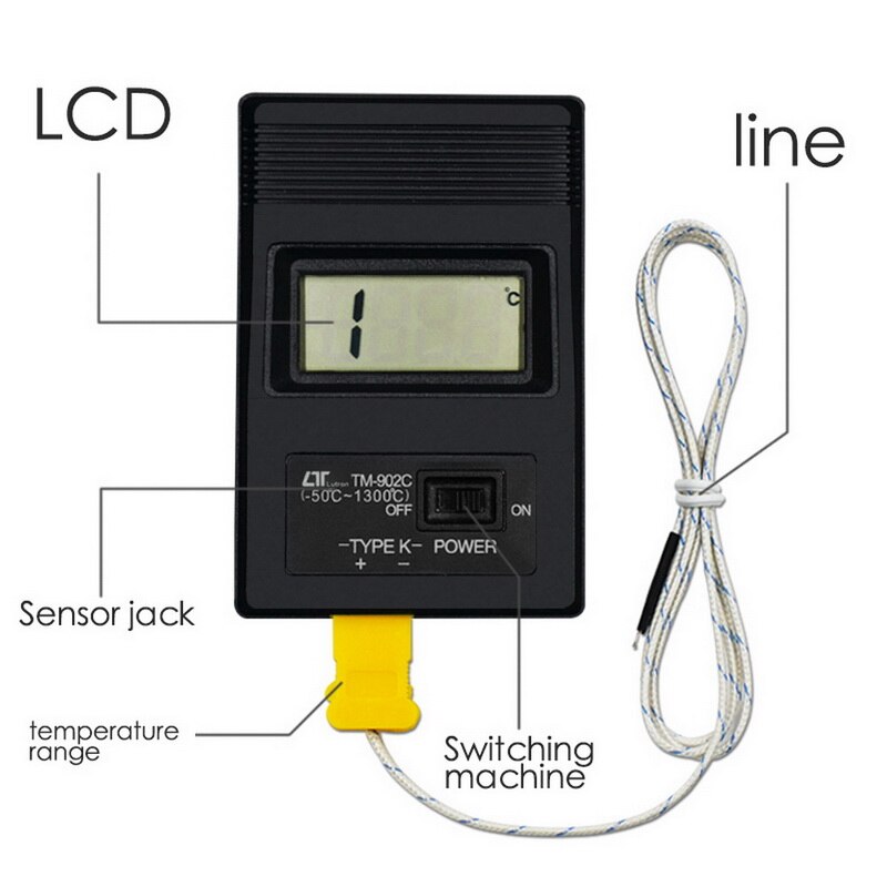 Termómetro Digital 902C Tm902c + Sonda de termopar + sonda de aguja para termopar 0-1300 grados