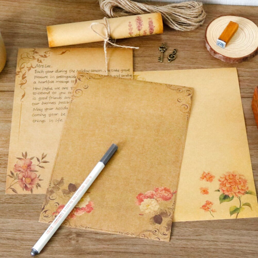 8sheets/pack Retro Vintage Letter Papers Retro Romantic Kraft Brown Papers Writing Papers Scrapbooking Collection Papers