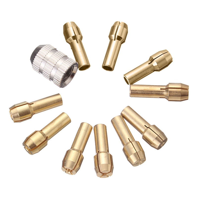 10 stk mini bor messing kobber collet chuck 0.5-3.2mm 4.3mm skaft med skruemutter for dremel roterende verktøy mini verktøy