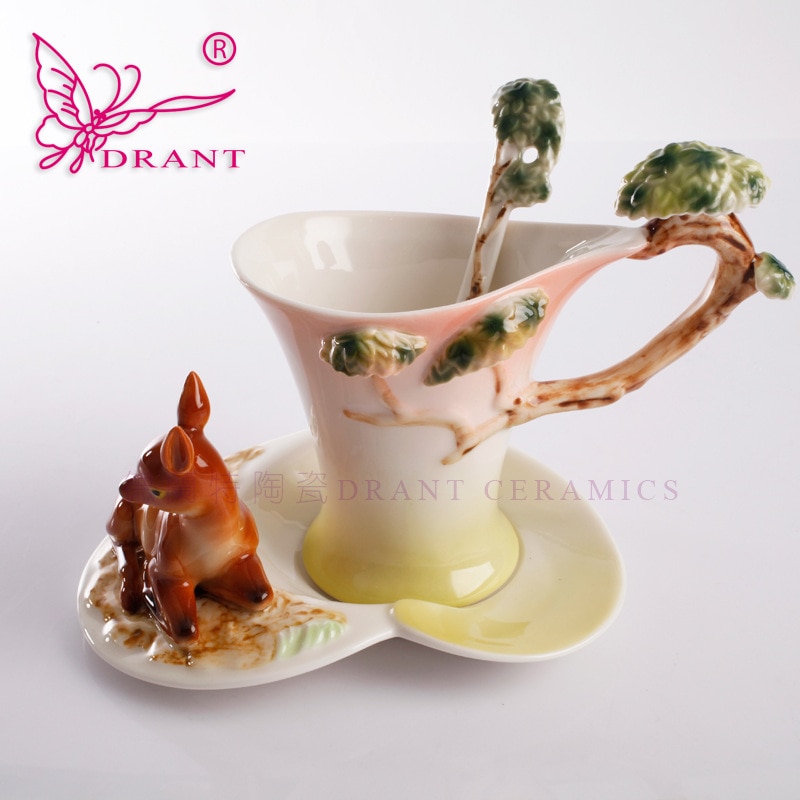 Hjorte kaffekopper med underkop te mælkekop sæt med ske keramisk drinkware europæisk stil knogle jul