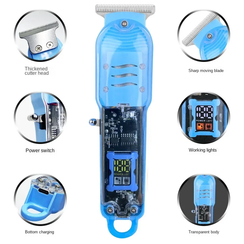Hair Cutting Machine Rechargeable Clipper Transparent Electric Hair Trimmers For Men Cordless Hair Cut Machine