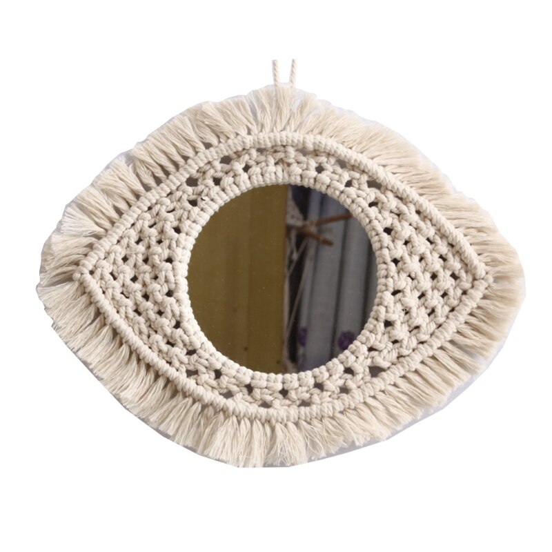 Round Cotton Rope Braided Tassel Mirror Wall Frame Decorative Hanging Makeup Mirror Ideal for Home Hanging Decoration Woven Make: Y