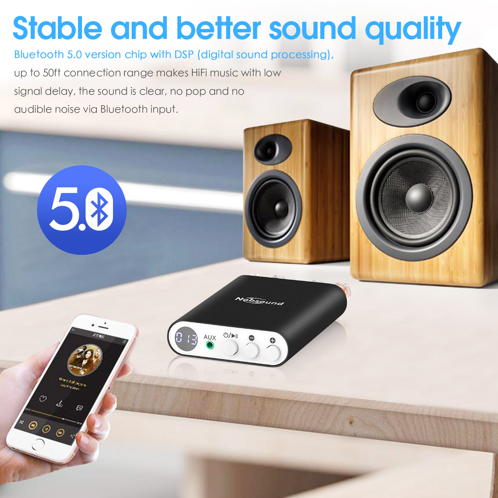Nobsound – Mini amplificateur numérique TA-21, Bluetooth 5.0 DSP, récepteur Audio stéréo, TPA3221, puissance intégrée 100W + 100W