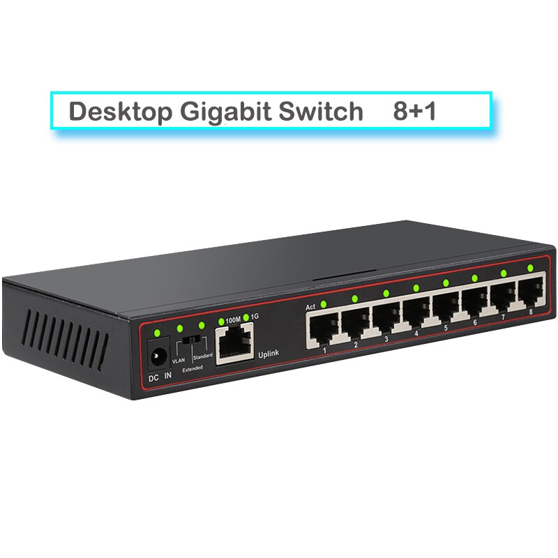 8-port 100/1000M Gigabit Switch Lan Splitter RJ45 Hub 8+1Port 1G Vlan gigabit ethernet switch LAN Ethernet Fast Full Half duplex: 1Port 1G 8Port 100M