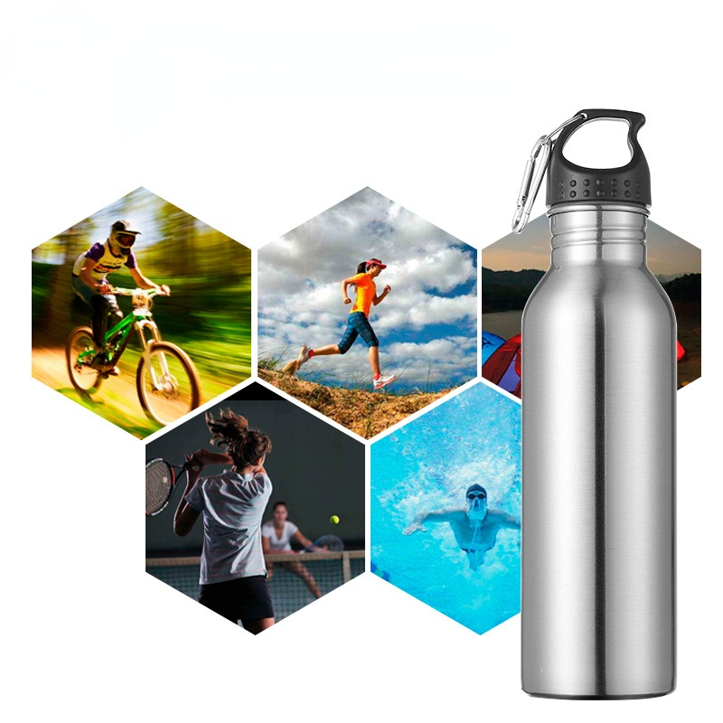 Botella de agua de 750ml para ciclismo y acampada, botella de agua deportiva de acero inoxidable para exteriores, taza de bebida deportiva de Metal portátil