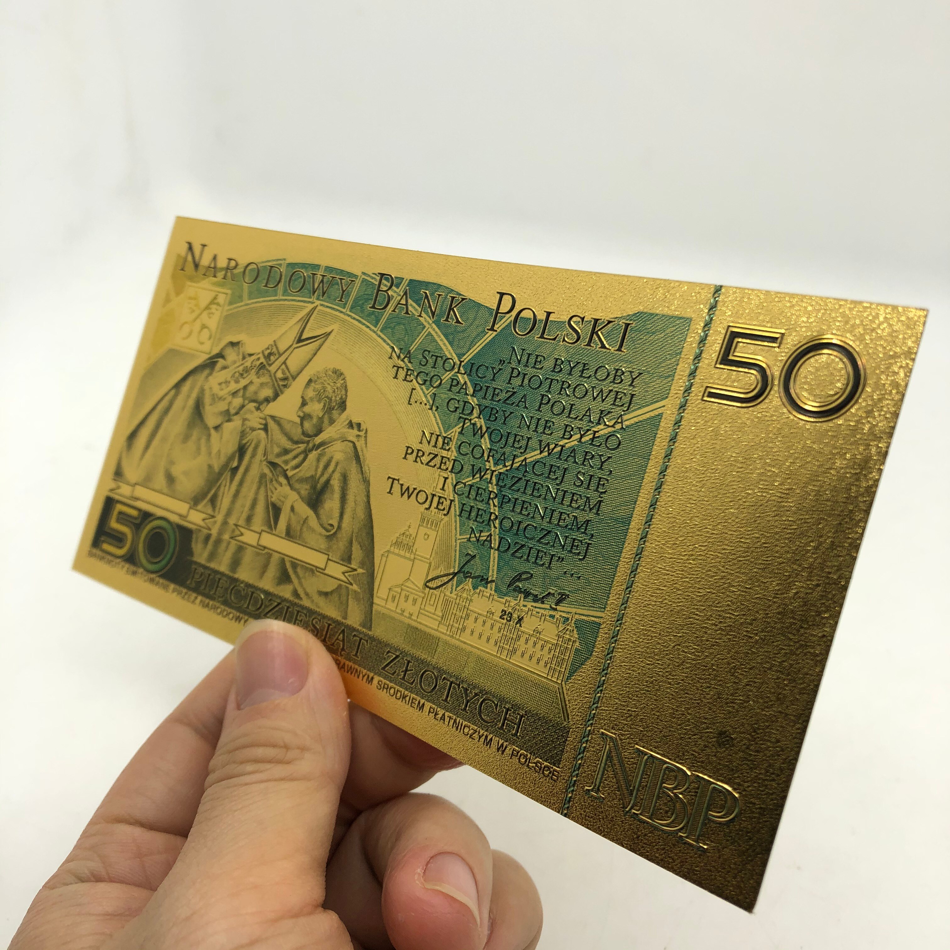 10Stck 50 PLN ZLOTY Polen Gold Farbe Banknote PAPST JOHANNES paul II Für sammlung 999 Gold für Souvenir sammlung