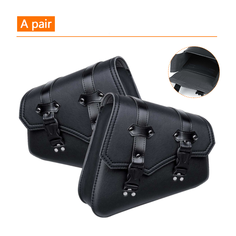 Alforjas universales de cuero PU negro para motocicleta, bolsa de herramientas laterales, bolsa de sillín de equipaje, caja lateral dura, bolsas de sillín: Gris
