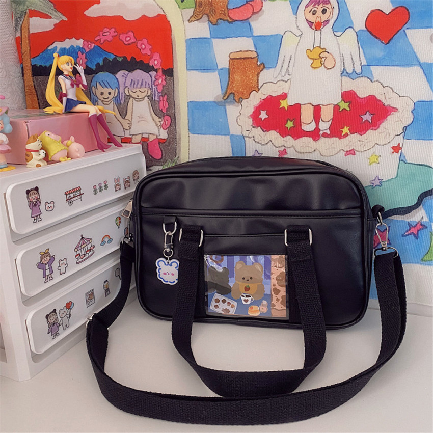 Japanische Mädchen Kawaii JK Uniform Schule Kupplung Tasche Kawaii Lolita PU Handtasche Studenten Umhängetasche Cospaly Taschen: Schwarz