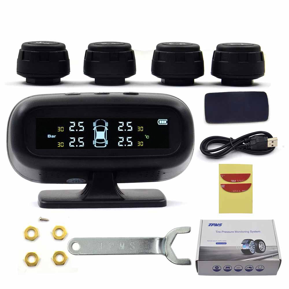 Auto Security Alarm Systems Tyre Pressure Smart Car TPMS Tyre Pressure Monitoring System Solar Power Digital LCD Display: Portable
