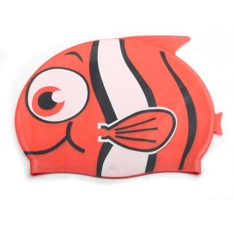 Casquette de piscine pour enfants, étanche, élastique, en Silicone, protection des oreilles, garçons et filles, chapeau de plongée, dessin animé, poisson Tropical: Red