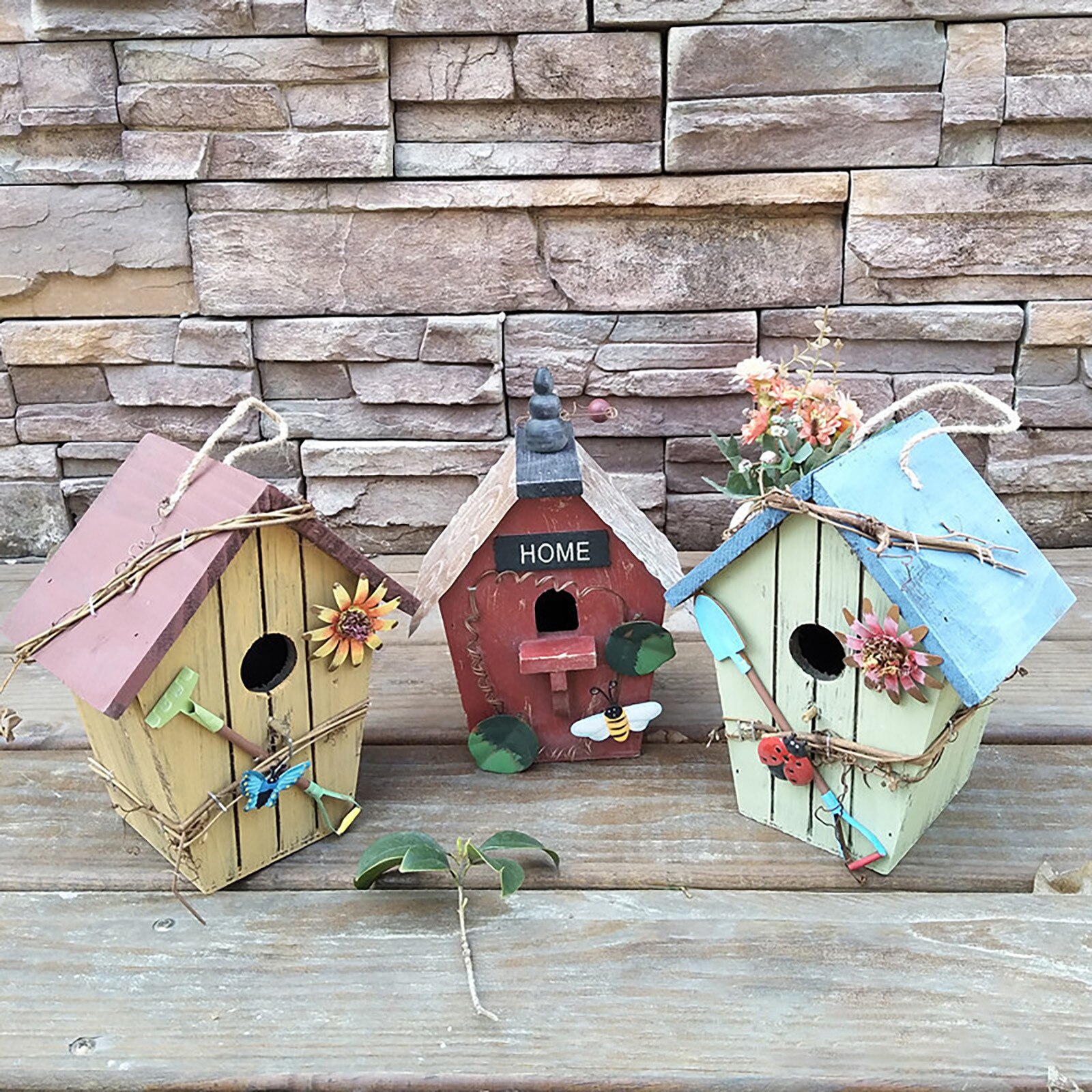 Wooden Bird House Nesting Box Hanging Bird Nests Home Garden Decoration FFT